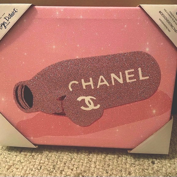 Chanel pink glitter water bottle designer art by Design District Studio - Picture 1 of 7